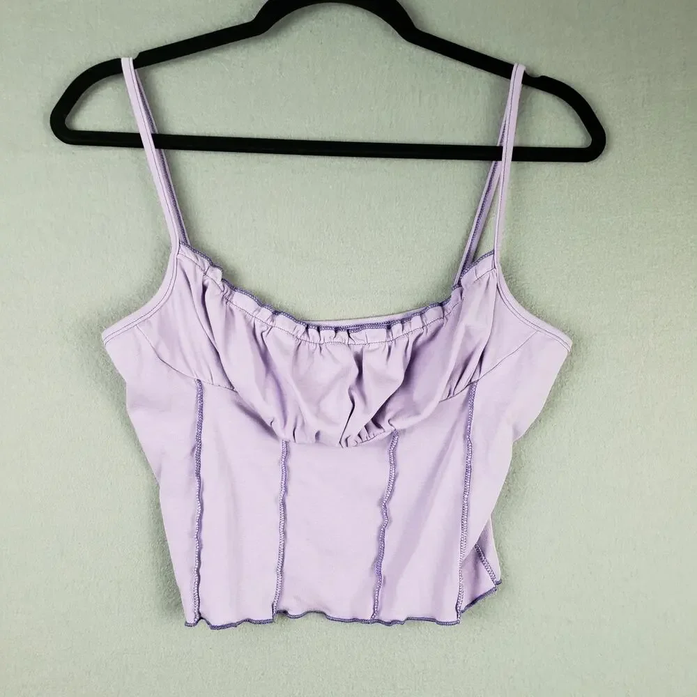 Ruffled Hem Bustier Corset Cami Crop‎ Top Pastel Lilac Purple Milkmaid Y2K Sz XL